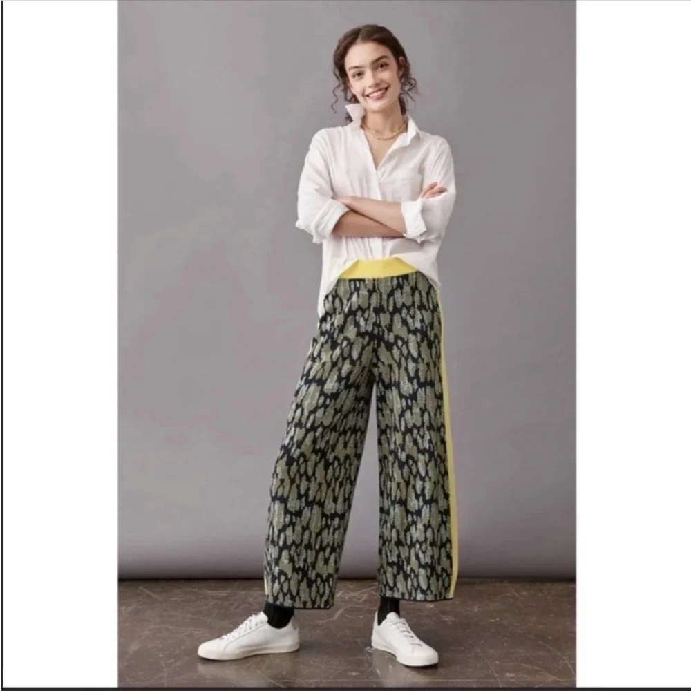 Anthropologie Hayden Wide Leg Sweater Pants Blue Yellow Stripe Small NWT - Picture 6 of 7